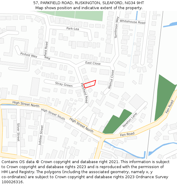 57, PARKFIELD ROAD, RUSKINGTON, SLEAFORD, NG34 9HT: Location map and indicative extent of plot