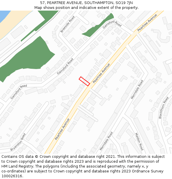 57, PEARTREE AVENUE, SOUTHAMPTON, SO19 7JN: Location map and indicative extent of plot
