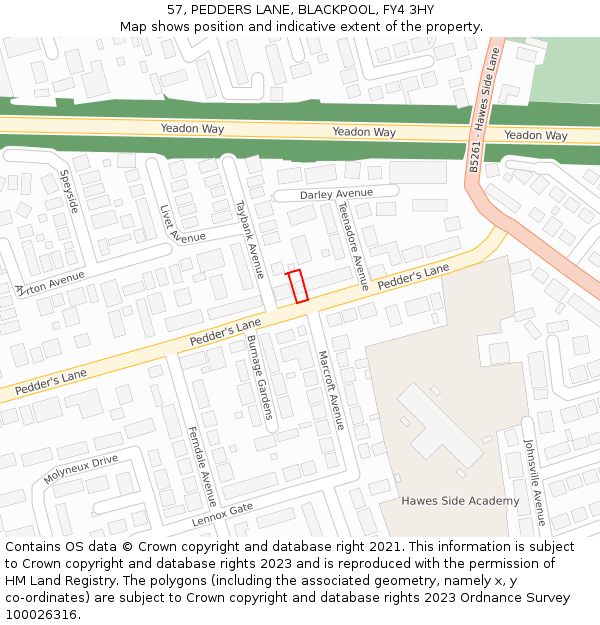 57, PEDDERS LANE, BLACKPOOL, FY4 3HY: Location map and indicative extent of plot