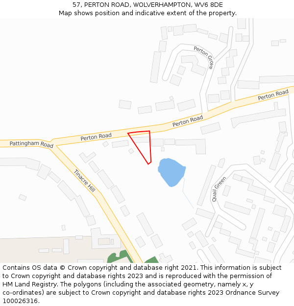 57, PERTON ROAD, WOLVERHAMPTON, WV6 8DE: Location map and indicative extent of plot