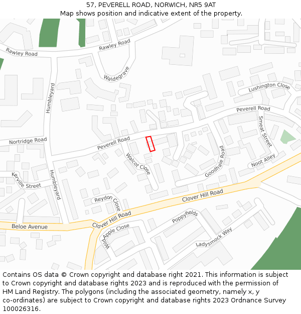 57, PEVERELL ROAD, NORWICH, NR5 9AT: Location map and indicative extent of plot
