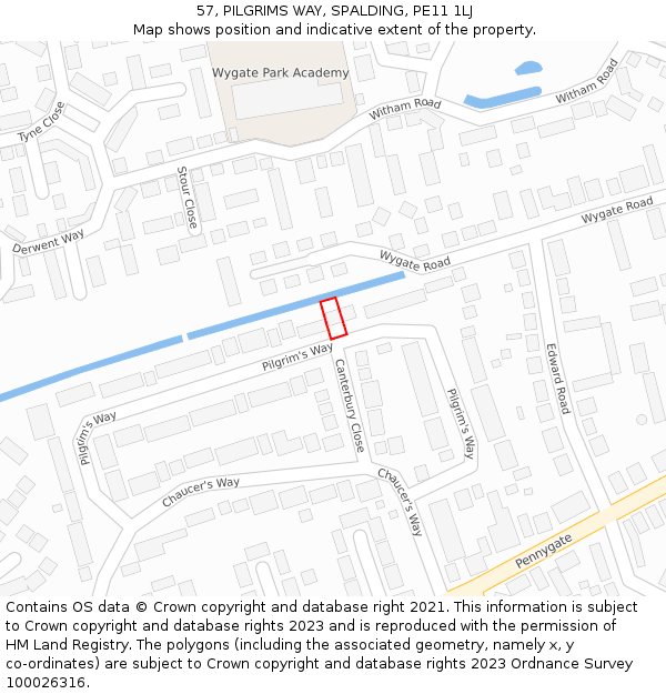 57, PILGRIMS WAY, SPALDING, PE11 1LJ: Location map and indicative extent of plot