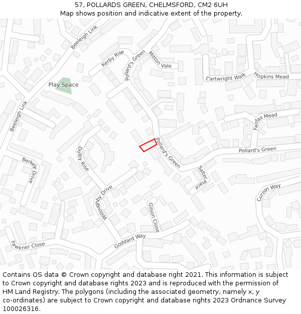 57, POLLARDS GREEN, CHELMSFORD, CM2 6UH: Location map and indicative extent of plot