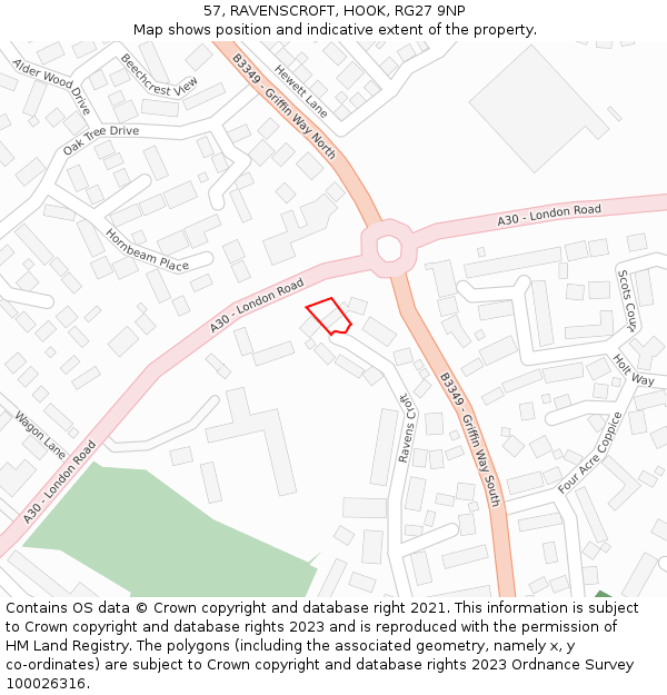 57, RAVENSCROFT, HOOK, RG27 9NP: Location map and indicative extent of plot