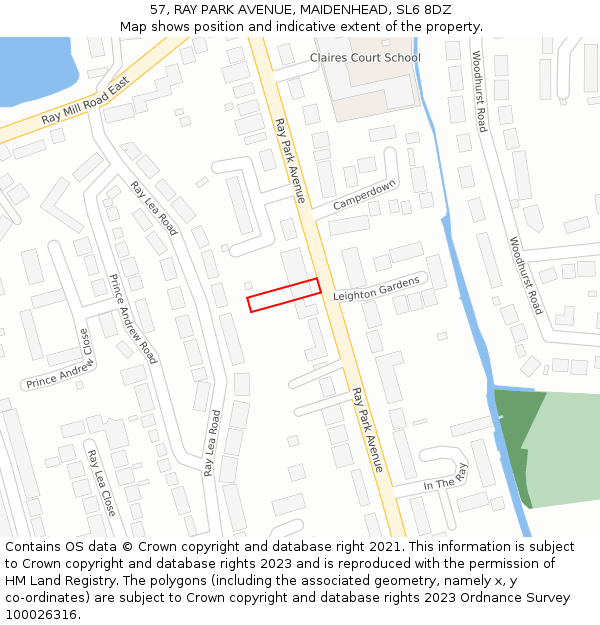 57, RAY PARK AVENUE, MAIDENHEAD, SL6 8DZ: Location map and indicative extent of plot