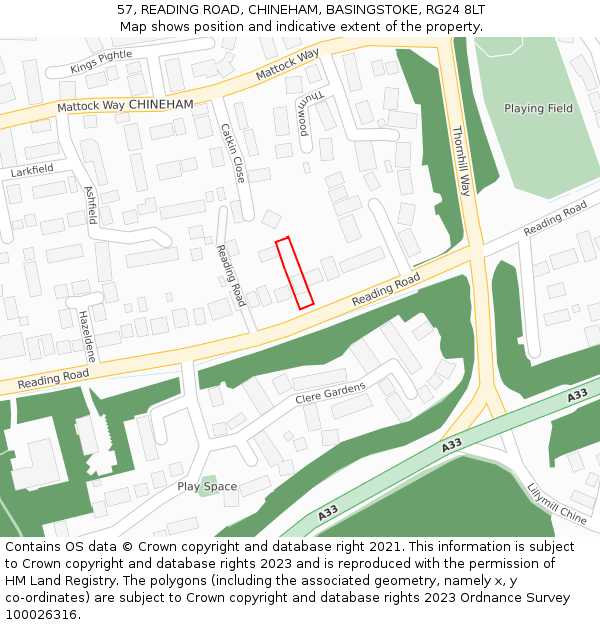 57, READING ROAD, CHINEHAM, BASINGSTOKE, RG24 8LT: Location map and indicative extent of plot
