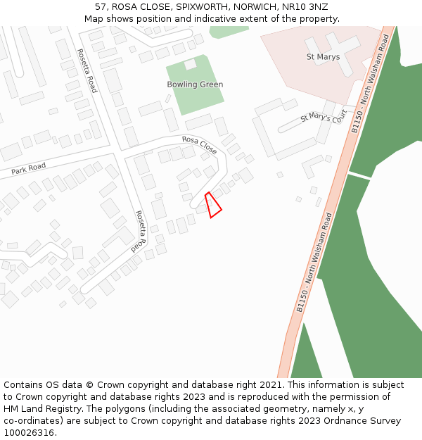 57, ROSA CLOSE, SPIXWORTH, NORWICH, NR10 3NZ: Location map and indicative extent of plot
