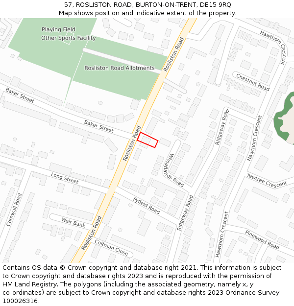 57, ROSLISTON ROAD, BURTON-ON-TRENT, DE15 9RQ: Location map and indicative extent of plot