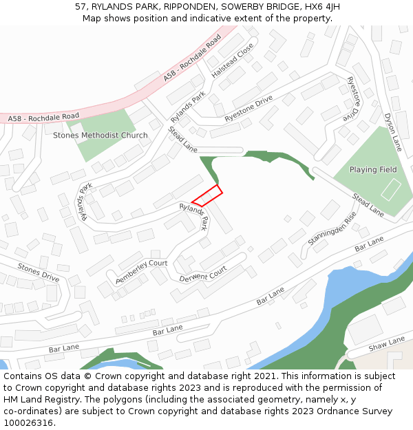 57, RYLANDS PARK, RIPPONDEN, SOWERBY BRIDGE, HX6 4JH: Location map and indicative extent of plot