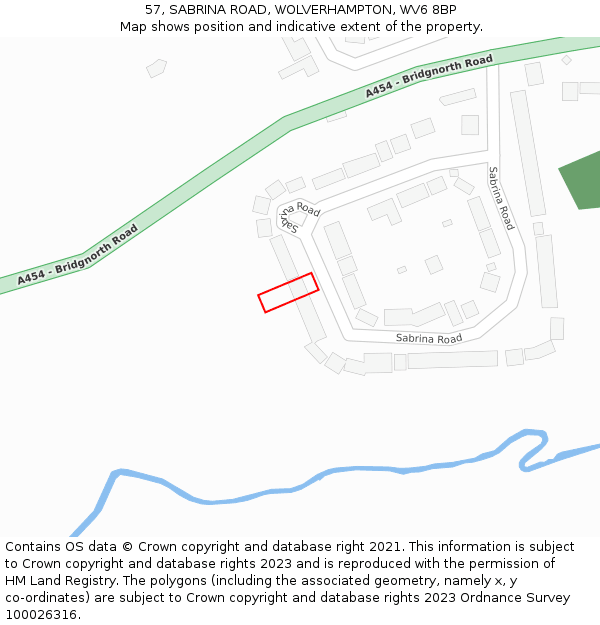 57, SABRINA ROAD, WOLVERHAMPTON, WV6 8BP: Location map and indicative extent of plot