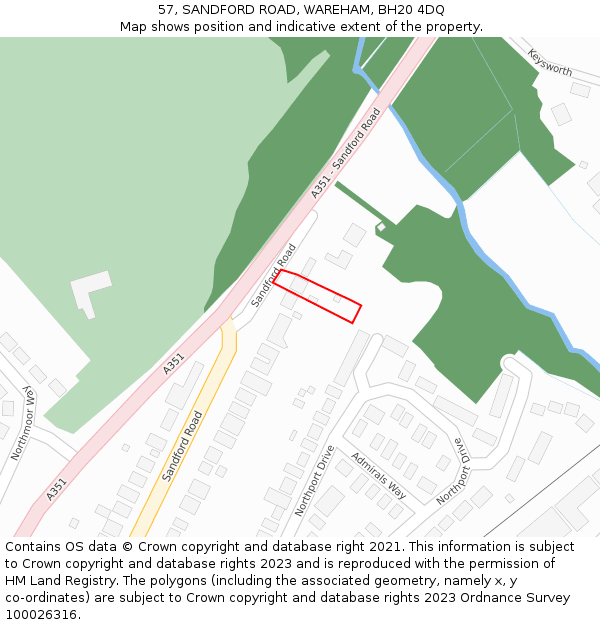 57, SANDFORD ROAD, WAREHAM, BH20 4DQ: Location map and indicative extent of plot