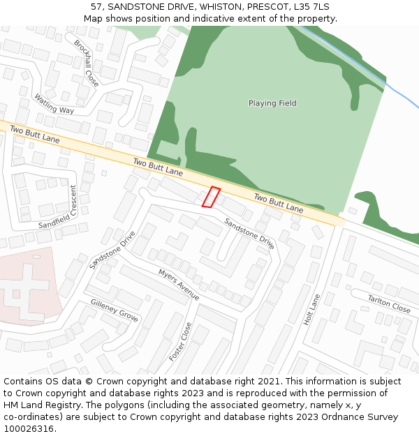 57, SANDSTONE DRIVE, WHISTON, PRESCOT, L35 7LS: Location map and indicative extent of plot