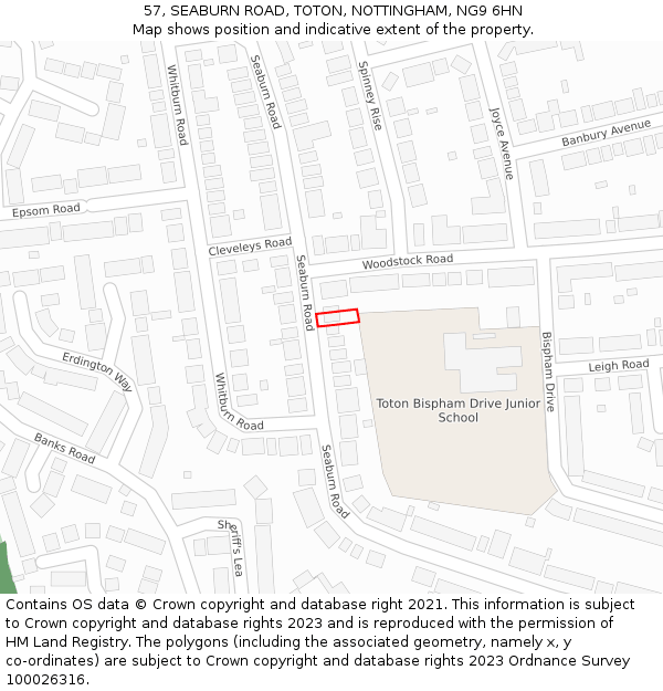 57, SEABURN ROAD, TOTON, NOTTINGHAM, NG9 6HN: Location map and indicative extent of plot