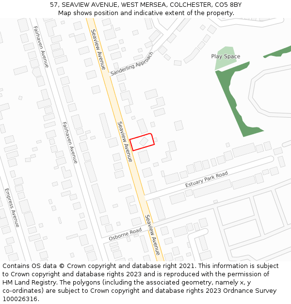 57, SEAVIEW AVENUE, WEST MERSEA, COLCHESTER, CO5 8BY: Location map and indicative extent of plot