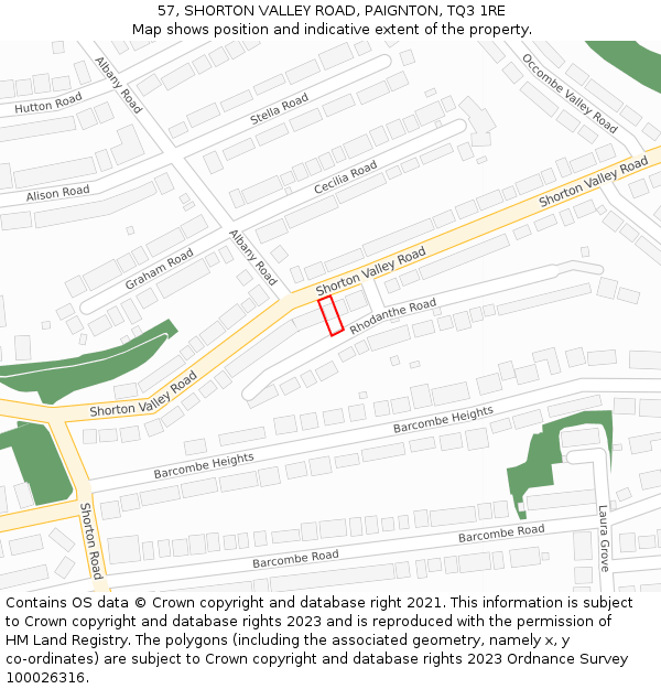 57, SHORTON VALLEY ROAD, PAIGNTON, TQ3 1RE: Location map and indicative extent of plot