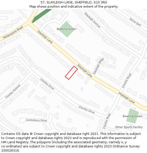 57, SLAYLEIGH LANE, SHEFFIELD, S10 3RG: Location map and indicative extent of plot