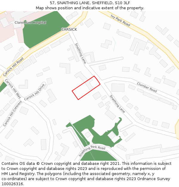 57, SNAITHING LANE, SHEFFIELD, S10 3LF: Location map and indicative extent of plot