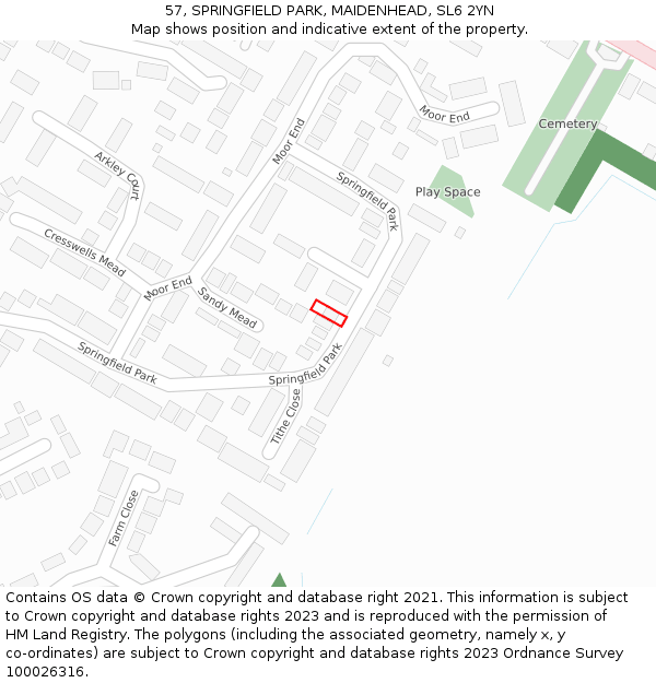 57, SPRINGFIELD PARK, MAIDENHEAD, SL6 2YN: Location map and indicative extent of plot