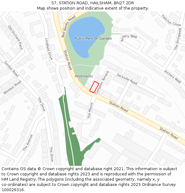 57, STATION ROAD, HAILSHAM, BN27 2DR: Location map and indicative extent of plot