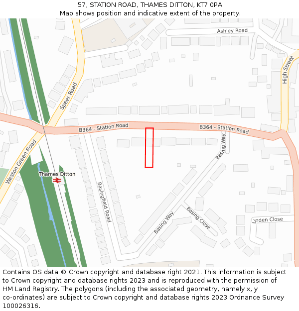 57, STATION ROAD, THAMES DITTON, KT7 0PA: Location map and indicative extent of plot