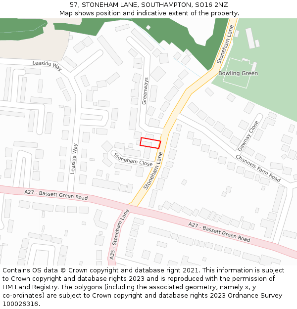 57, STONEHAM LANE, SOUTHAMPTON, SO16 2NZ: Location map and indicative extent of plot
