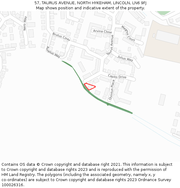 57, TAURUS AVENUE, NORTH HYKEHAM, LINCOLN, LN6 9FJ: Location map and indicative extent of plot