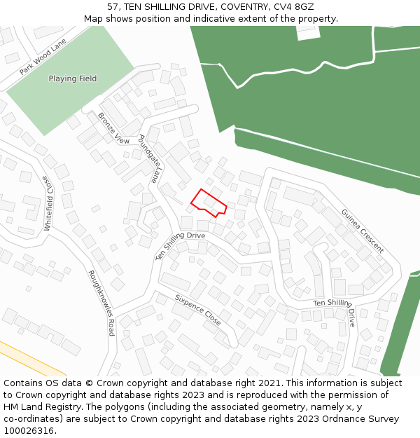 57, TEN SHILLING DRIVE, COVENTRY, CV4 8GZ: Location map and indicative extent of plot