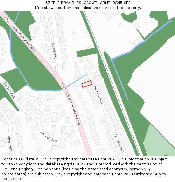57, THE BRAMBLES, CROWTHORNE, RG45 6EF: Location map and indicative extent of plot