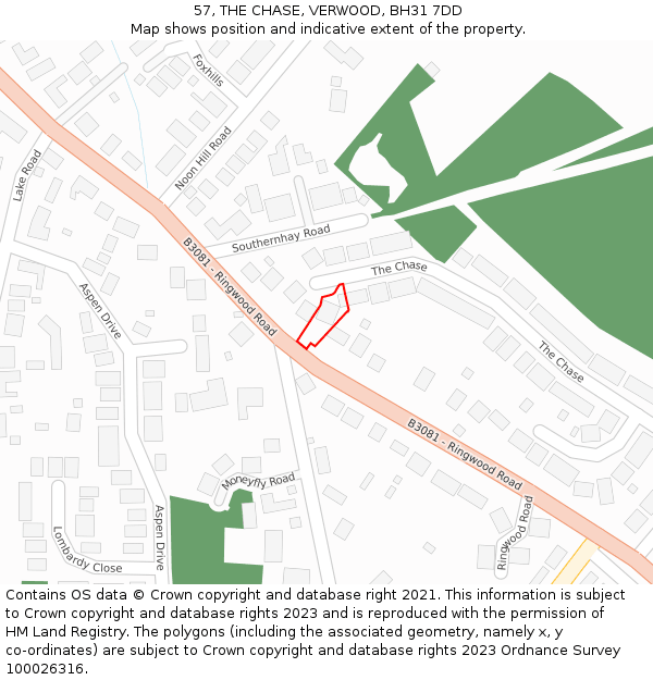 57, THE CHASE, VERWOOD, BH31 7DD: Location map and indicative extent of plot