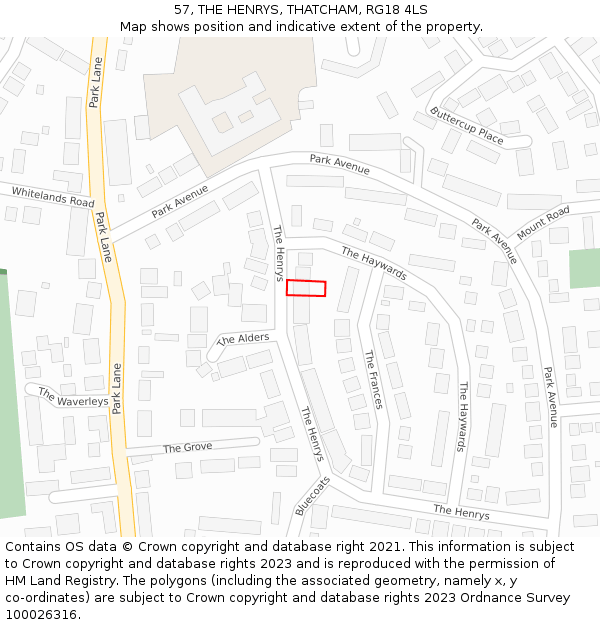 57, THE HENRYS, THATCHAM, RG18 4LS: Location map and indicative extent of plot