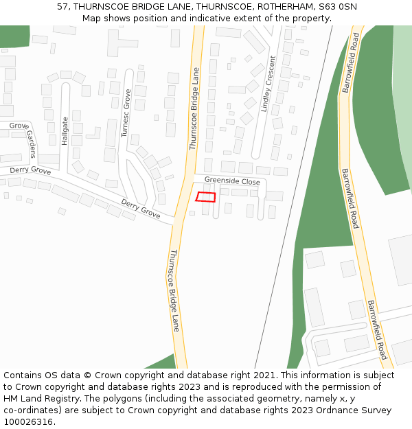 57, THURNSCOE BRIDGE LANE, THURNSCOE, ROTHERHAM, S63 0SN: Location map and indicative extent of plot