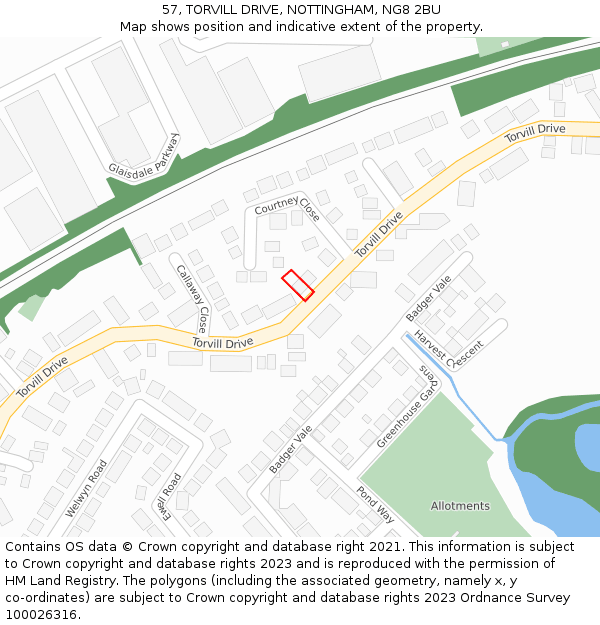 57, TORVILL DRIVE, NOTTINGHAM, NG8 2BU: Location map and indicative extent of plot