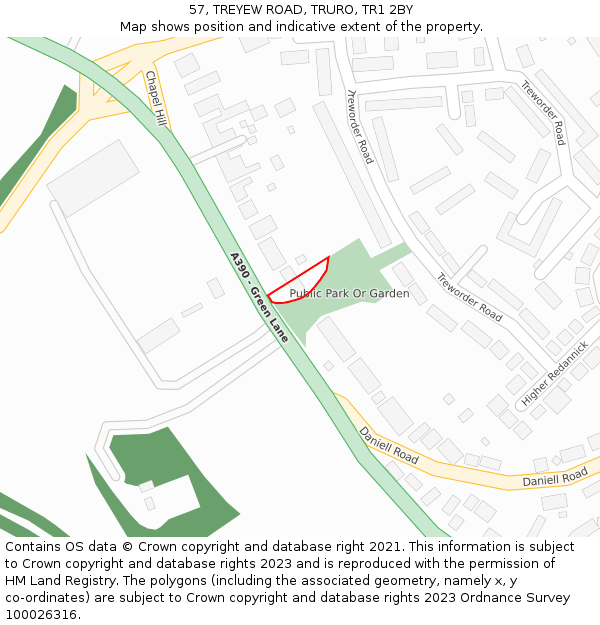57, TREYEW ROAD, TRURO, TR1 2BY: Location map and indicative extent of plot