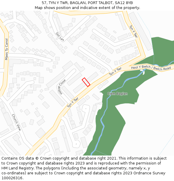 57, TYN Y TWR, BAGLAN, PORT TALBOT, SA12 8YB: Location map and indicative extent of plot