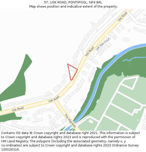 57, USK ROAD, PONTYPOOL, NP4 8AL: Location map and indicative extent of plot