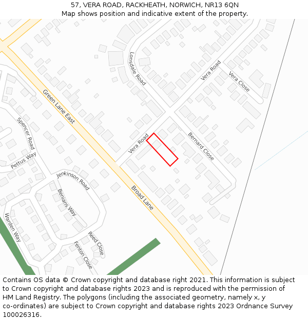 57, VERA ROAD, RACKHEATH, NORWICH, NR13 6QN: Location map and indicative extent of plot