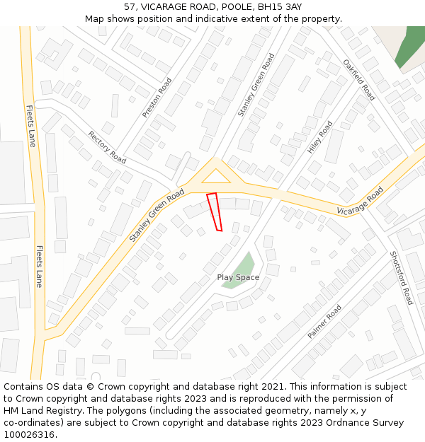 57, VICARAGE ROAD, POOLE, BH15 3AY: Location map and indicative extent of plot