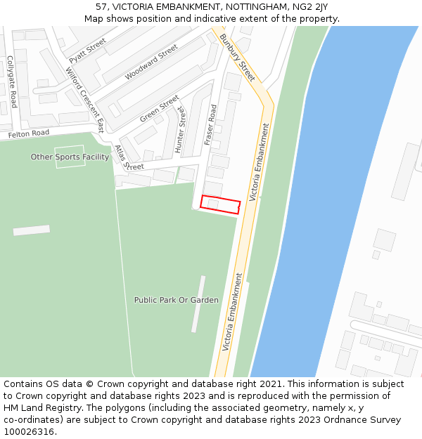 57, VICTORIA EMBANKMENT, NOTTINGHAM, NG2 2JY: Location map and indicative extent of plot