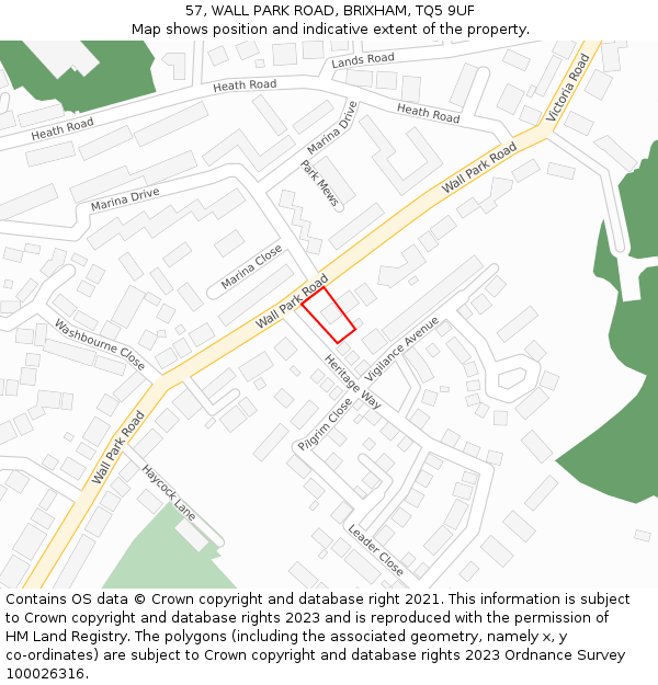 57, WALL PARK ROAD, BRIXHAM, TQ5 9UF: Location map and indicative extent of plot