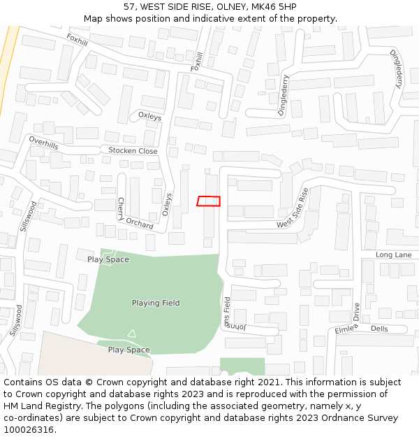 57, WEST SIDE RISE, OLNEY, MK46 5HP: Location map and indicative extent of plot