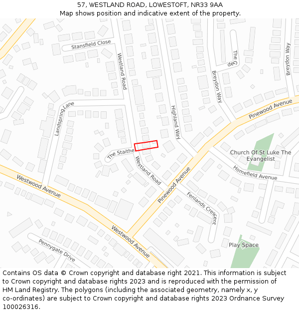 57, WESTLAND ROAD, LOWESTOFT, NR33 9AA: Location map and indicative extent of plot