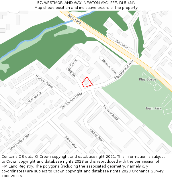57, WESTMORLAND WAY, NEWTON AYCLIFFE, DL5 4NN: Location map and indicative extent of plot