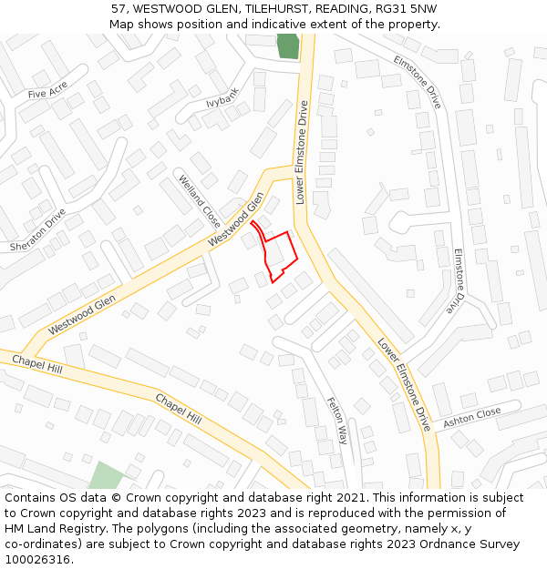 57, WESTWOOD GLEN, TILEHURST, READING, RG31 5NW: Location map and indicative extent of plot