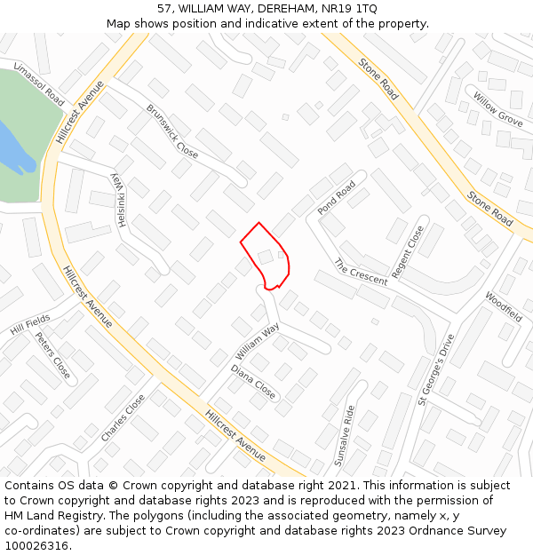 57, WILLIAM WAY, DEREHAM, NR19 1TQ: Location map and indicative extent of plot