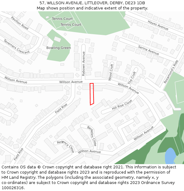 57, WILLSON AVENUE, LITTLEOVER, DERBY, DE23 1DB: Location map and indicative extent of plot