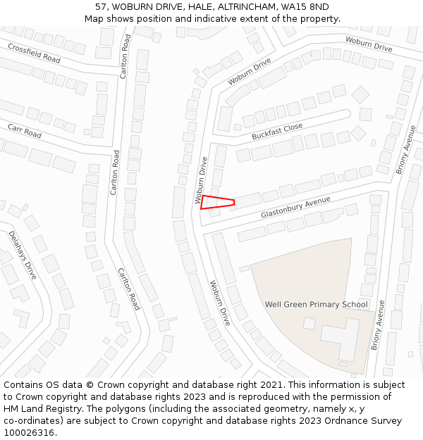 57, WOBURN DRIVE, HALE, ALTRINCHAM, WA15 8ND: Location map and indicative extent of plot
