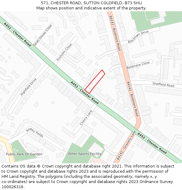 571, CHESTER ROAD, SUTTON COLDFIELD, B73 5HU: Location map and indicative extent of plot
