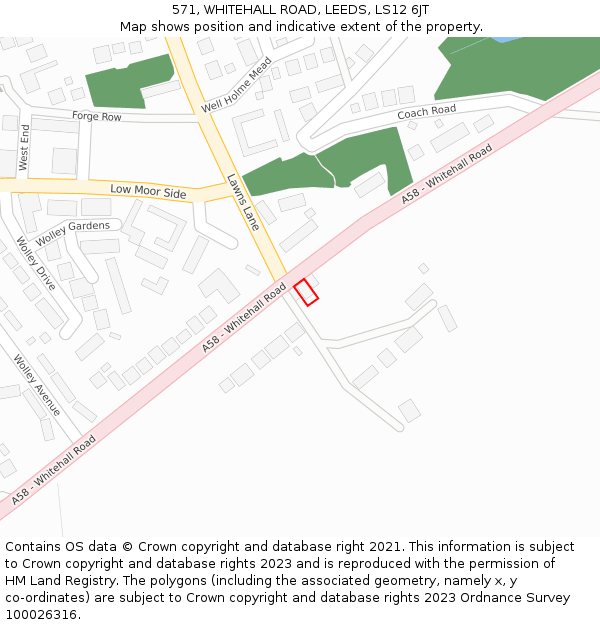 571, WHITEHALL ROAD, LEEDS, LS12 6JT: Location map and indicative extent of plot