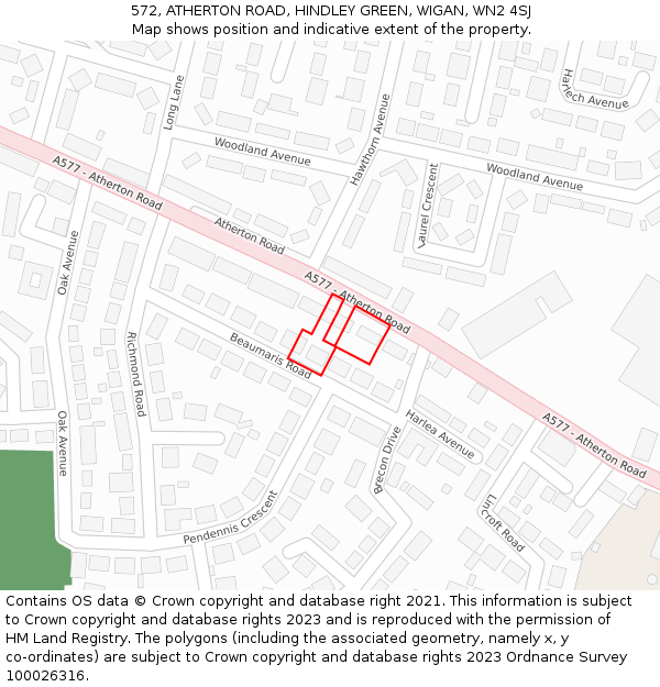 572, ATHERTON ROAD, HINDLEY GREEN, WIGAN, WN2 4SJ: Location map and indicative extent of plot