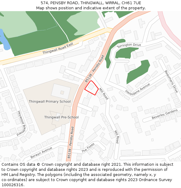 574, PENSBY ROAD, THINGWALL, WIRRAL, CH61 7UE: Location map and indicative extent of plot